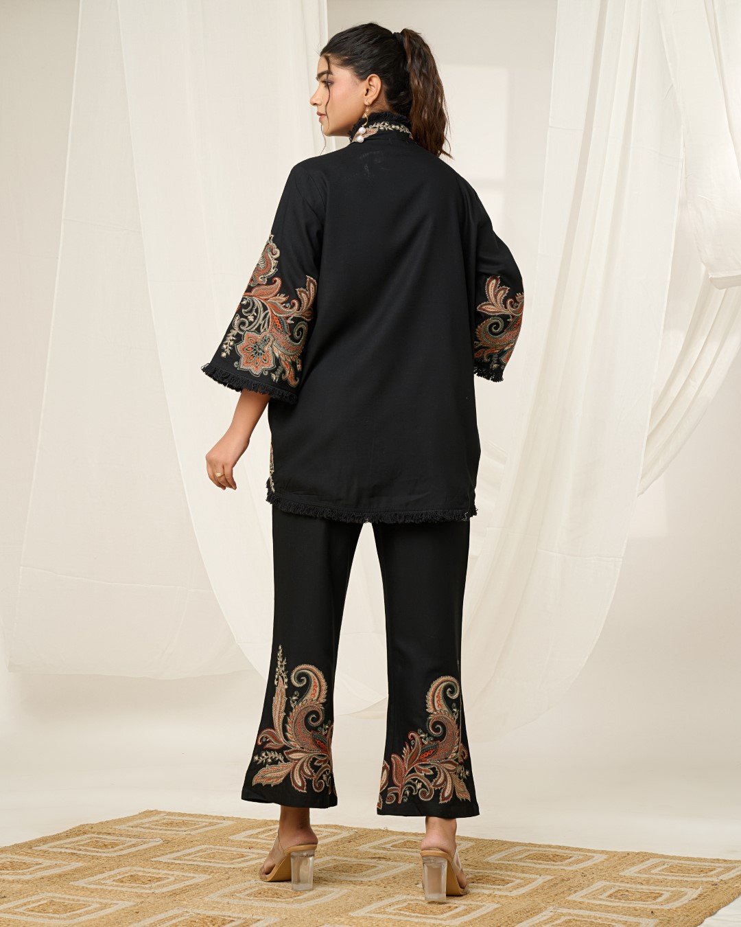 Kimono With Pant Embroidery cord set