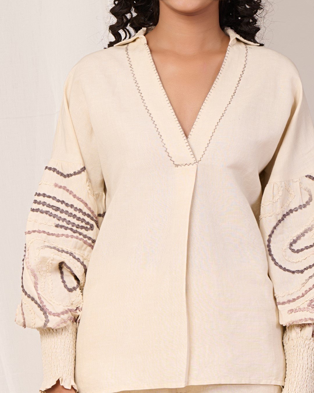 COTTON LILEN WITH EMBROIDERY CORD SET