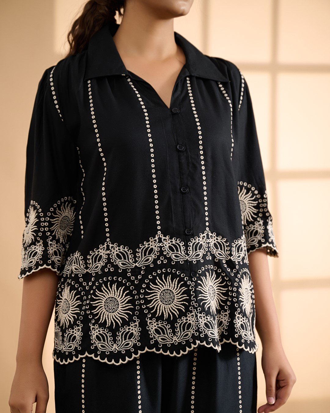 RAYON FABRIC CORD SET WITH EMBROIDERY