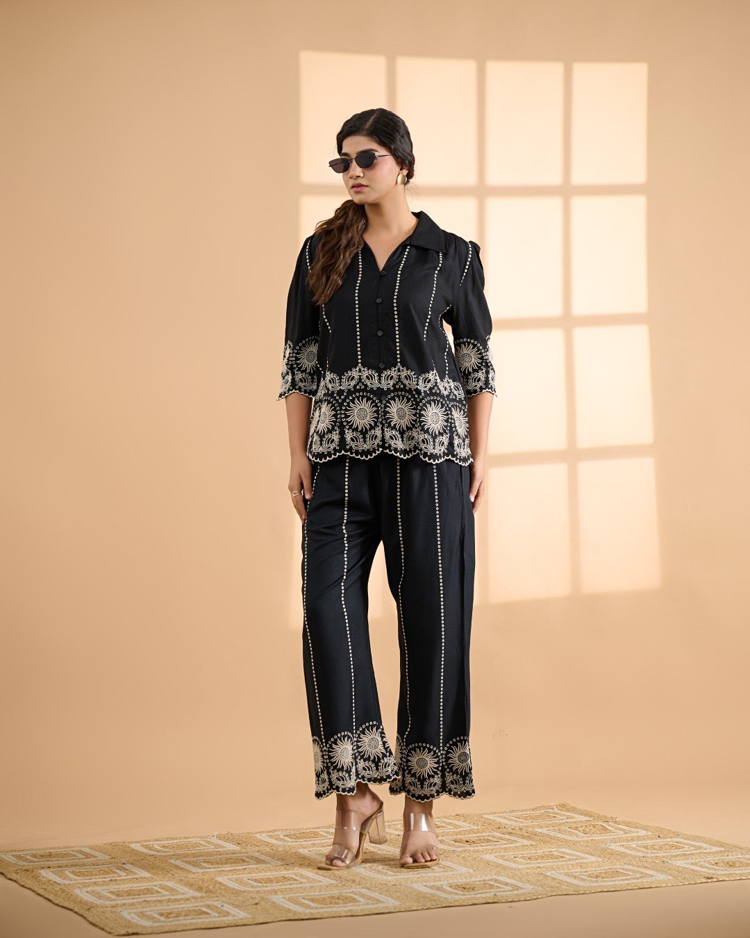 RAYON FABRIC CORD SET WITH EMBROIDERY